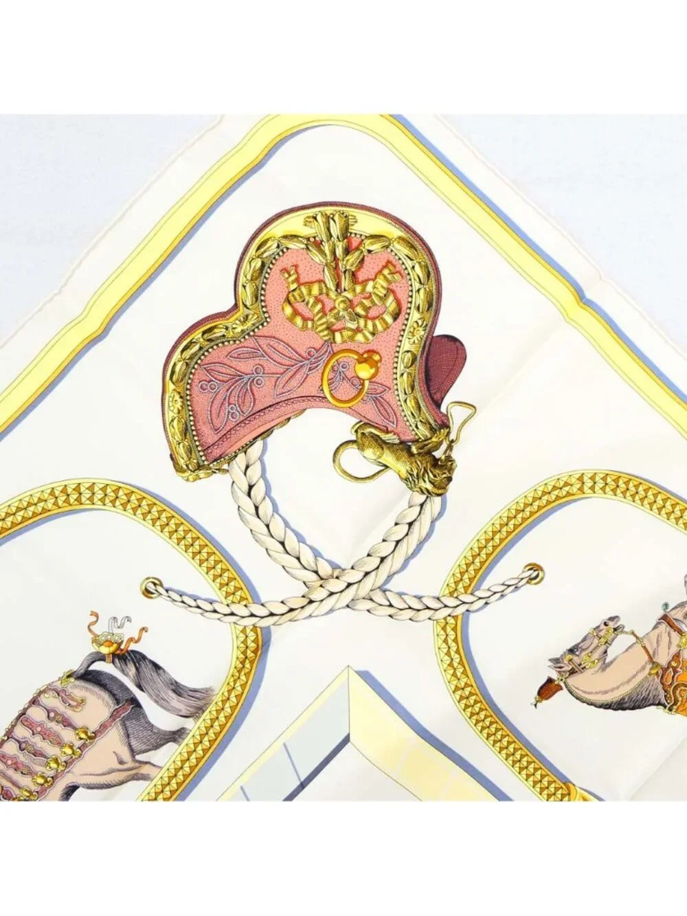 Hermes Carre 90 Grand Apala Cream Gold Multicolor Silk Scarf